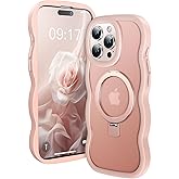 [Cute Wave Frame+Mag Stand] Designed for iPhone 15 Pro Max Case, [Fit for MagSafe] Translucent Silicone Protective Magnetic Ring Phone Case Cover for iPhone 15 Promax 6.7 inch Men Women, Pink
