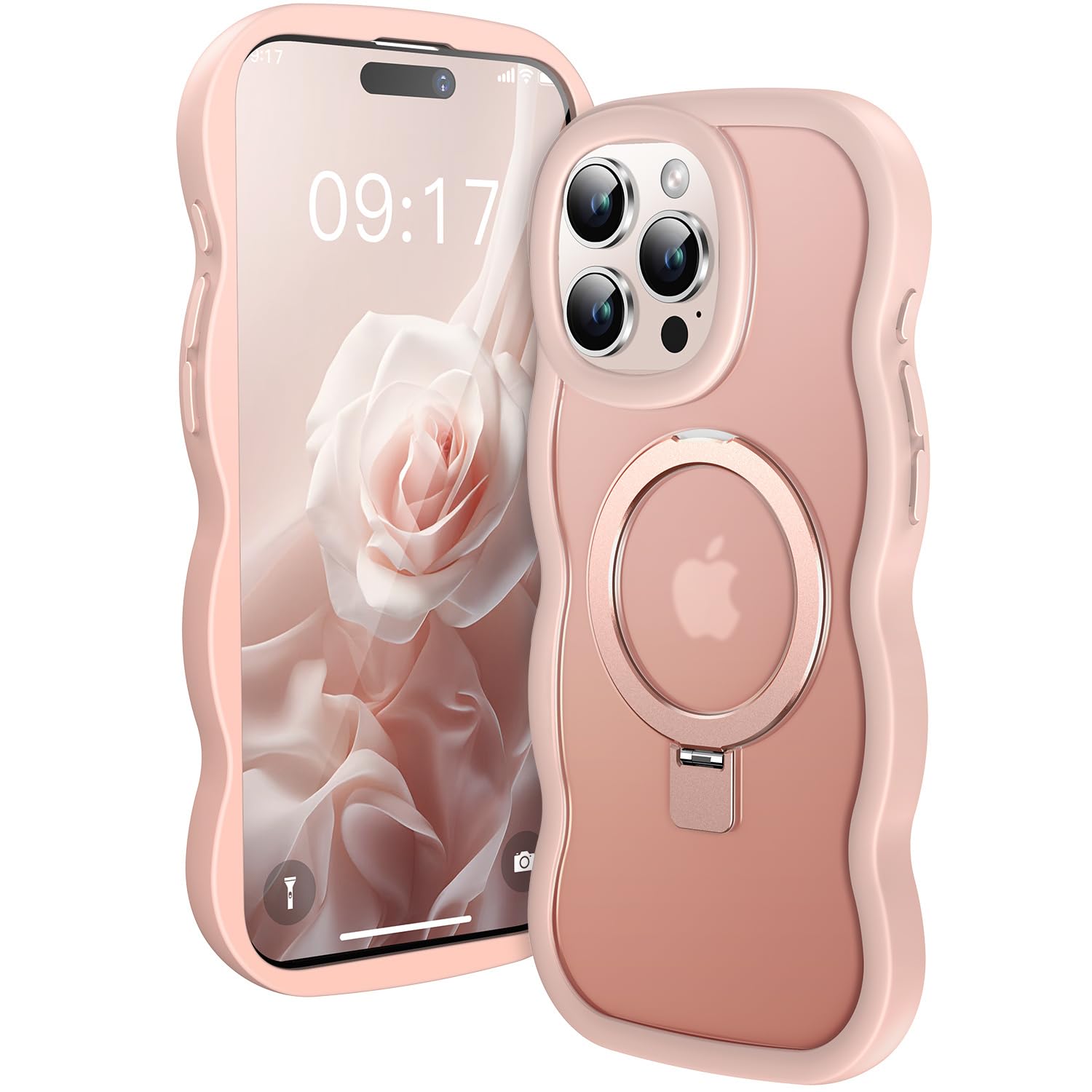 Photo 1 of [Cute Wave Frame+Mag Stand] Designed for iPhone 15 Pro Max Case, [Fit for MagSafe] Translucent Silicone Protective Magnetic Ring Phone Case Cover for iPhone 15 Promax 6.7 inch Men Women, Pink