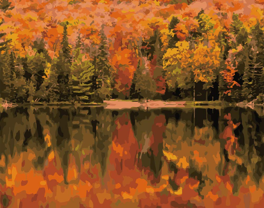 ABEUTY DIY Paint by Numbers for Adults Children, Forest River Landscape 16x20 inches Number Painting Art Therapy (No Frame, Trees)