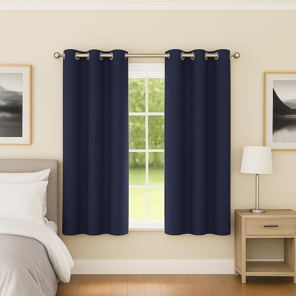Enhanced Living Nightfall Eyelet Blackout Curtains - Thermal Navy Blue Curtains for Bedroom - 46x54 inch (117x137 cm) - 230gsm, Supersoft, Energy Saving & Noise Reducing - 2 x Curtain Panels