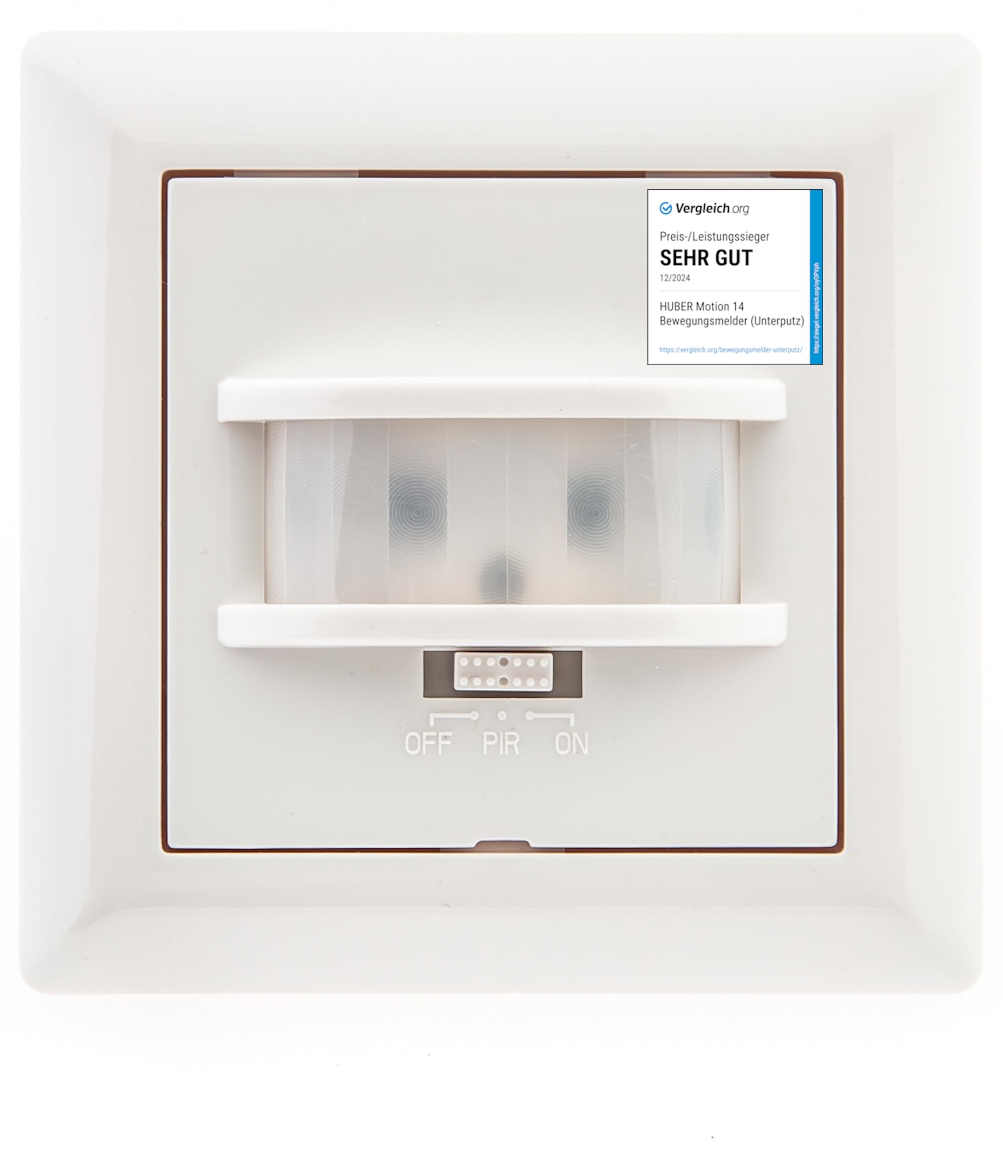 HUBER Motion 14 PIR Motion Sensor 170° for Indoor Use, Flush-Mounted Motion Sensor, 2 Sensors, Motion Sensor with Switch, Also for Switch Series [55 x 55 mm], 2-Wire Technology — image 1