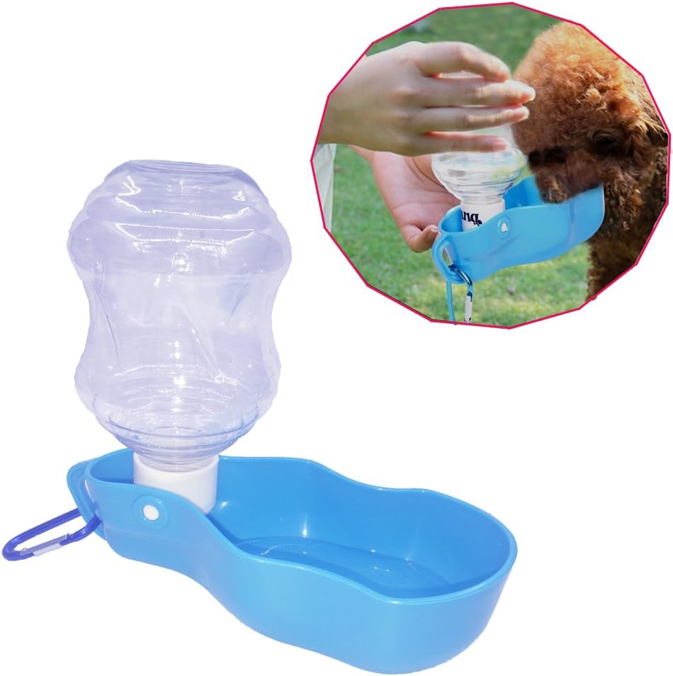 Dog Outdoor Water Bottle Portable Travelling Doggy Cat Kitten Foldable Drinking kettle Pets Drinker Dispenser With Mountaineering buckle Blue(250ml)
