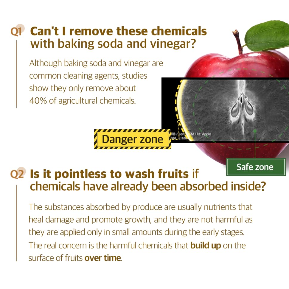 Renovera Fruit & Vegetable Wash for Babies | 1 Bottle Lasts 1 Year, Single Ingredient, Removes Residues, Calcium Helps Keep Produce Fresh 20x Longer