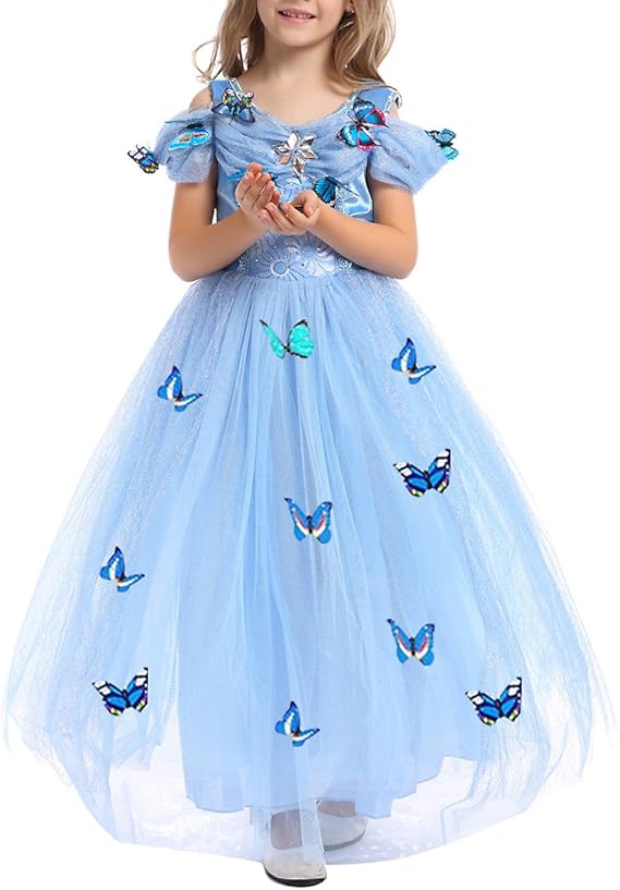 Amazon Co Jp シンデレラドレス プリンセス 子供用 コスプレドレス 蝶々飾り ワンピース 服 ファッション小物