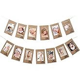 Yoridis 1st Baby Birthday Photo Banner, Brown, 13 Pieces, 5" x 6", Burlap, Double Sided, Wall/Window Mount, Standard Banner, Perfect for Baby's 1st Birthday or Shower, Decor