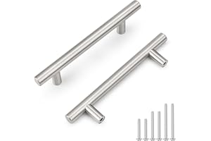 Probrico 30 Pack Hole Centers (96mm) 3-3/4inch Brushed Nickel Cabinet Pulls Stainless Steel Kitchen Drawer Handles Euro Style T Bar Dresser Pull Handle Length 150mm(6inch)