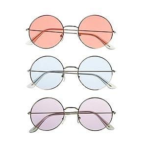 lieomo John Lennon Hippie Style 60's Style Circle Sunglasses–Glasses Favors, Costume and Party Accessory - 3 Pack(Pink Purple and Blue)