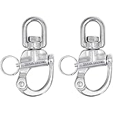 SHONAN Swivel Eye Snap Shackle, Marine Sailboat Shackles, 2 Pack Stainless Steel Swivel Shackles for SCBA Mask Quick Release, Sailing Rigging for Spinnaker Halyard