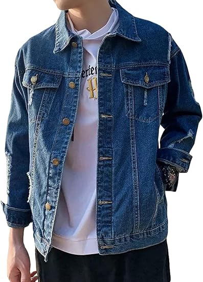 Amazon Bestmoodメンズ デニムジャケット ダメージ加工 ゆったり ジージャン Gジャン Gジャン 韓国ファッション アウター カジュアル 秋服 コート ジャケット 通販