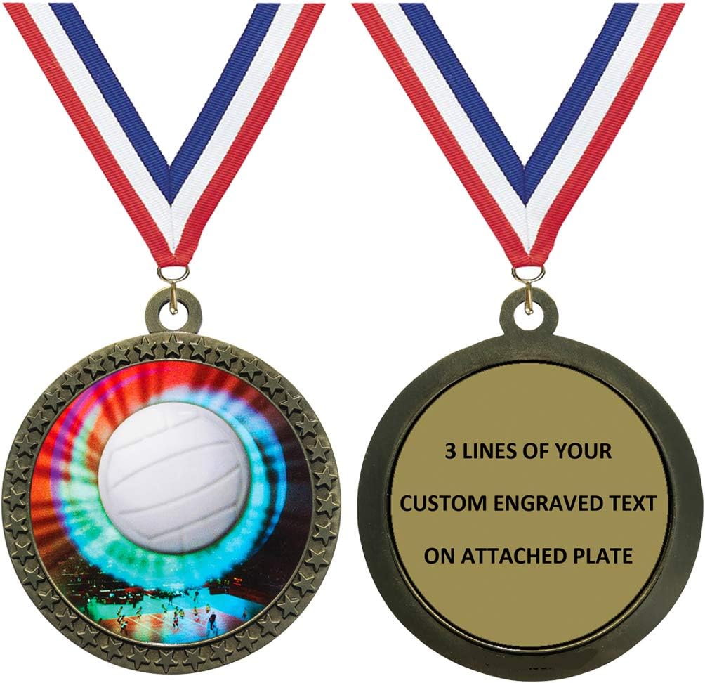 1 to 50 Packs Engraved Volleyball Gold Medal Trophy Award with
