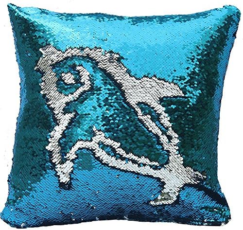 URSKYTOUS Reversible Sequin Pillow Case Decorative Mermaid Pillow Cover Color Changing Cushion Throw Pillowcase 16” x 16”,Turquoise and Silver