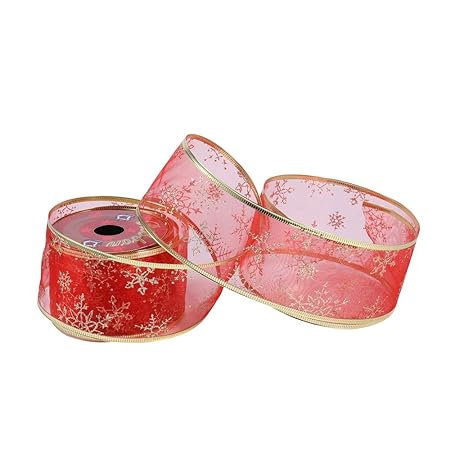 Cavità Fiocco Di Neve Tulle Nastri Natalizi Decorazioni Albero Di Natale Carta Da Regalo Oro Confine Rosso 6m236