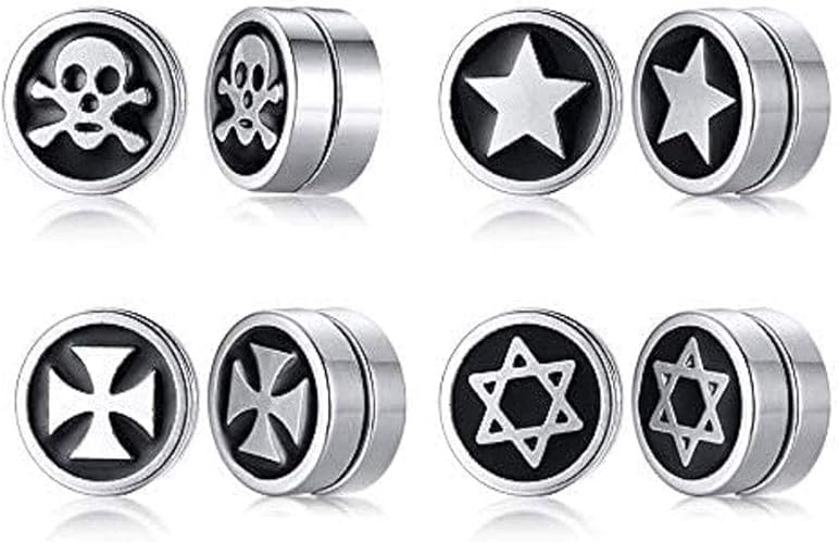 Amazon Rockyu 人気ブランド ピアス メンズ チタン シルバー ブラック 五芒星ピアス 磁石ノンホールピアス おしゃれ 誕生日 ギフト ピアス 通販