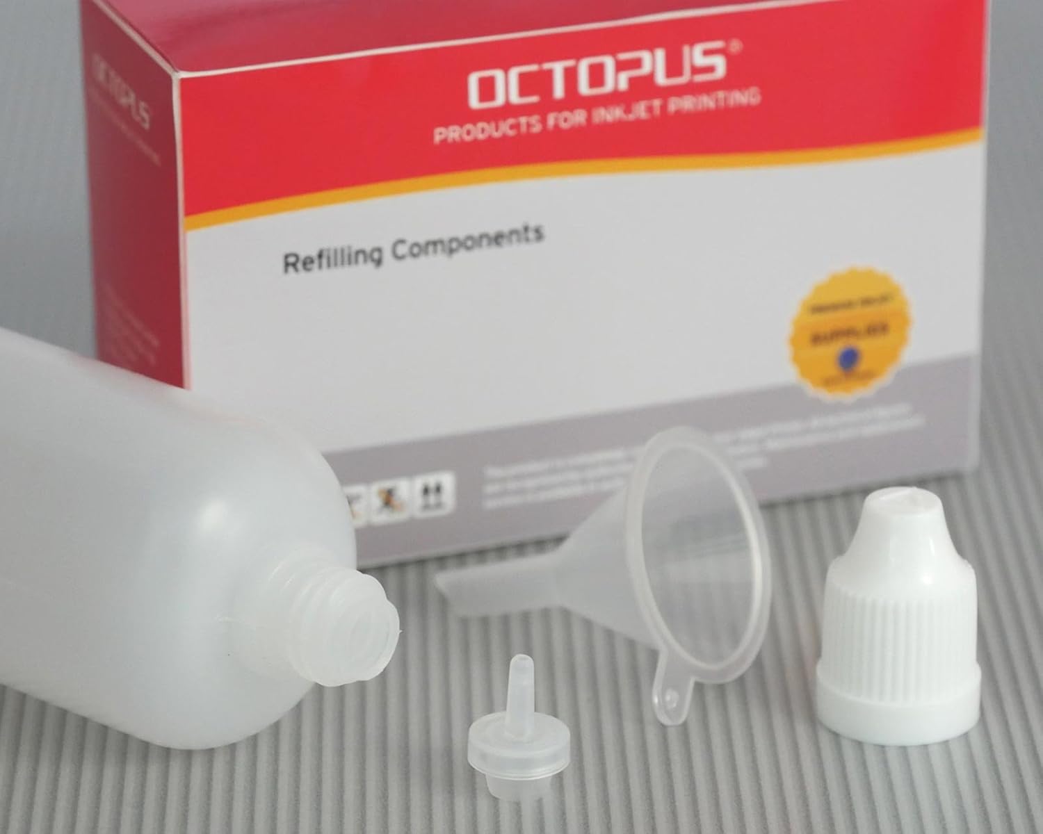 5x 100 ml liquid bottle with funnel + blank labels, e.g. for e-liquids / e-cigarettes plastic bottles made from PE LDPE - Image 3