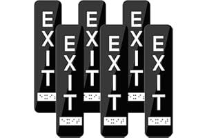 KOMPMP Vertical Exit Sign with Braille - 8x2 inch ADA Compliant Exit Sign with Braille Exit Signs for Business Raised Braille with Adhesive for Indoor Outdoor Public Office Hotel Workplace 6 Pcs