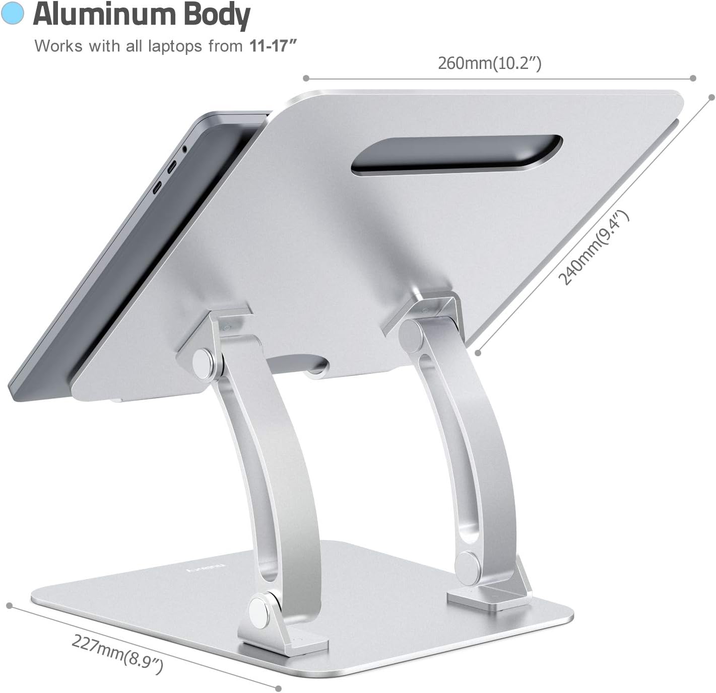Nulaxy Laptop Stand, Ergonomic Height Angle Adjustable Computer Laptop Holder Compatible with MacBook, Air, Pro, Dell XPS, Samsung, Alienware All Laptops 11-17", Supports Up to 44 Lbs-Silver: Office Products