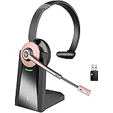 Wireless Headset with Mic for Work, Wireless Headset with Microphone (Noise Cancelling & Mute Button, USB Dongle & Charging Base), Bluetooth Headphones for Home/Office/Computer/Laptop/Phone/Teams/Zoom