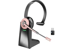 EARBAY Wireless Headset with Mic for Work, Wireless Headset with Microphone (Noise Cancelling & Mute Button, USB Dongle & Charging Base), Bluetooth Headphones for Home/Office/Computer/Laptop/Phone/Teams/Zoom