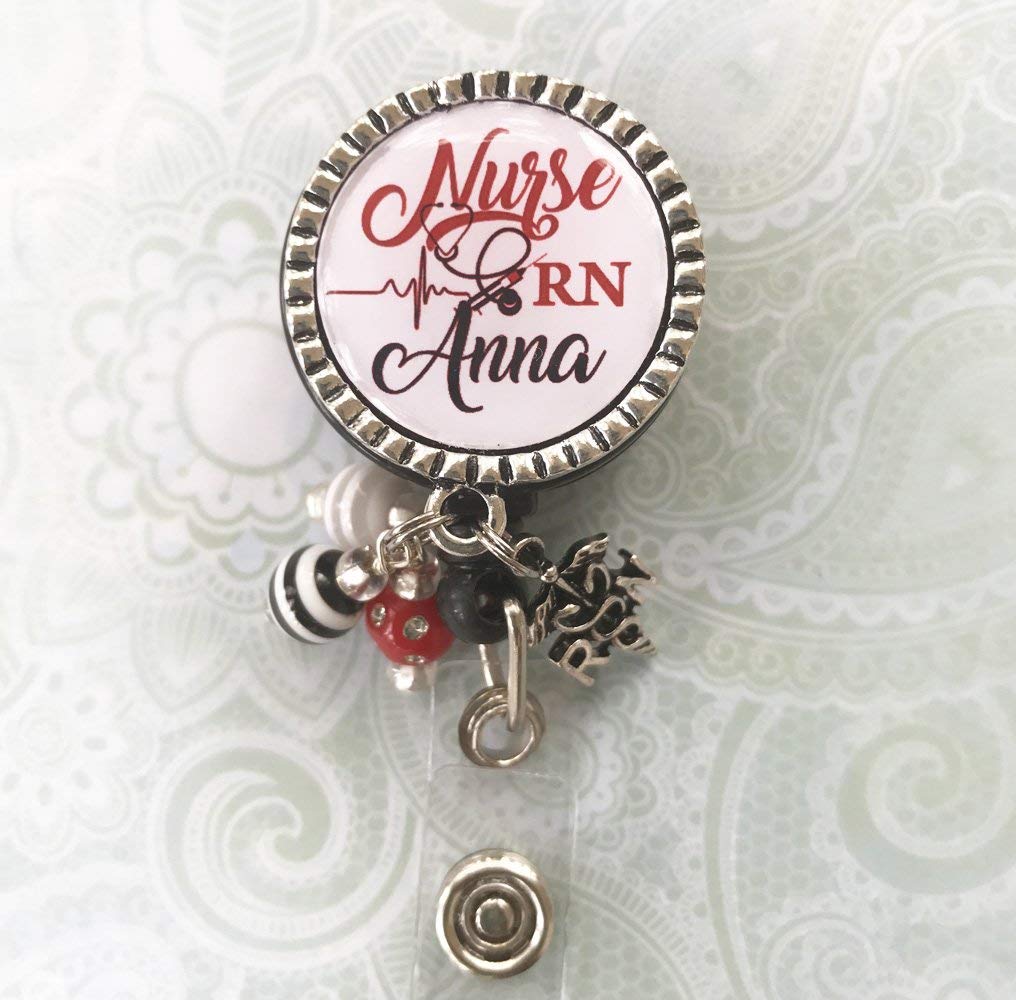 Personalized RN Nurse ID Badge Reel, Red bling Nurse Gift
