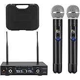GUDEHOLO Wireless Microphone System with case, Metal UHF Dual Handheld 20 Channels Professional Cordless Mic System for Church, DJ, Karaoke,Wedding, Home KTV Set