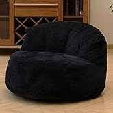 N&V Large Crescent Bean Bag Chair, Adult Size Bean Bag Sack, Foam Filling, Soft Premium Corduroy Bean Bag for Living Room Bedroom Dorm and Office (Black)