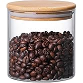 MOLFUJ 550 ML / 18 FL Oz Glass Storage Container with Wood Lid, Stackable Clear Decorative Organizer Bottle Canister Pantry Jar with Air Tight Wooden Lid for Food, Coffee, Candy, Sugar, Salt, Tea