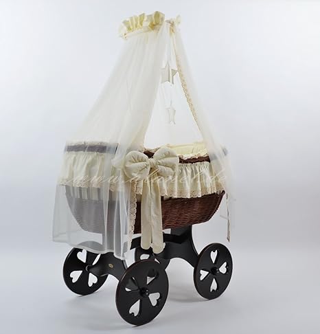 OPHELIA TRE STAR HEART WHEELS ANTIQUE CREAM Stubenwagen Bollerwagen Wicker Crib von ALANEL
