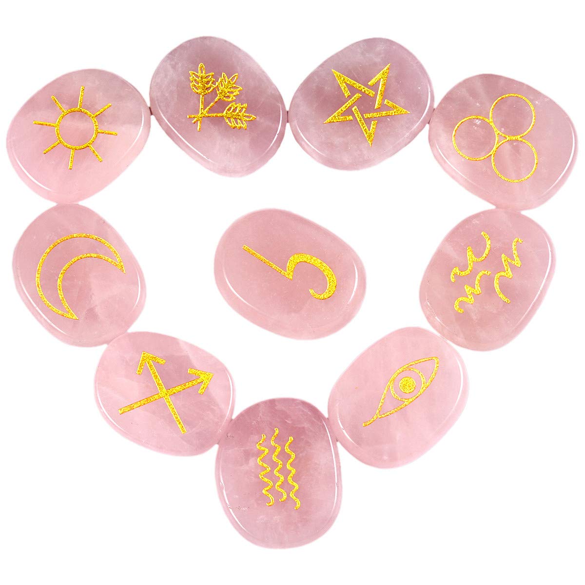 KYEYGWO Rose Quartz Witches Runes Set, Rune Stones with Engraved Gypsy Wiccan Pagan Symbol for Divination Meditation Healing — image 1