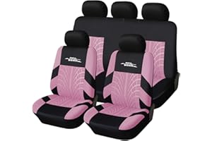 AUTOYOUTH Universal Seat Covers Full Set - Breathable Bucket Seat Covers with Removable Headrest Airbag Compatible for Sedans SUVs,Trucks,Vans... Pink