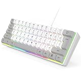 Wired RGB Gaming Membrance Keyboard. 60 Percent Mini Creamy LED Computer Keyboard .Small Ergonomic Clicky Teclado with ABS backlit Unreplaceable Keycaps. (White Case + Grey Keycaps)