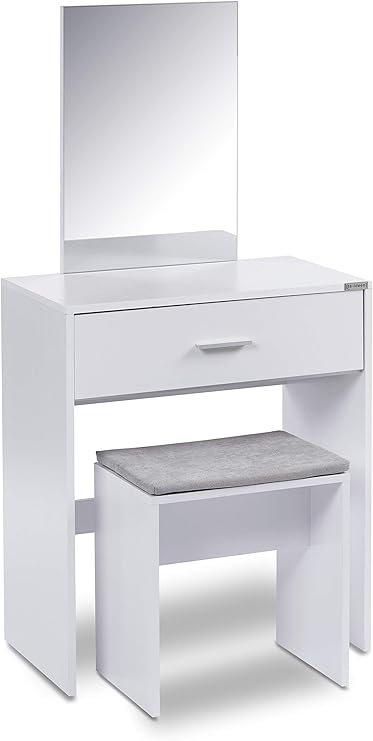 Ts Ideen Schminktisch Frisiertisch Frisierkommode Schminkkommode Schlafzimmer Kommode Mit Spiegel Schublade Und Hocker In Weiss Modern Amazon De Kuche Haushalt