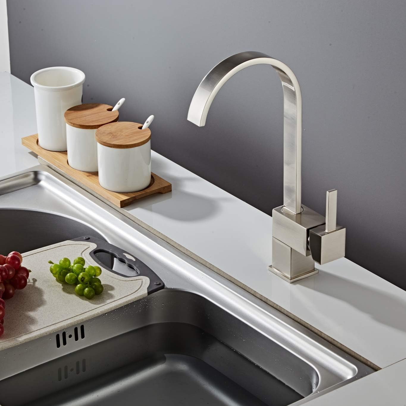 Yodel Swivel Head Modern Kitchen/Wet Bar Sink Faucet, Brushed Nickel - - 