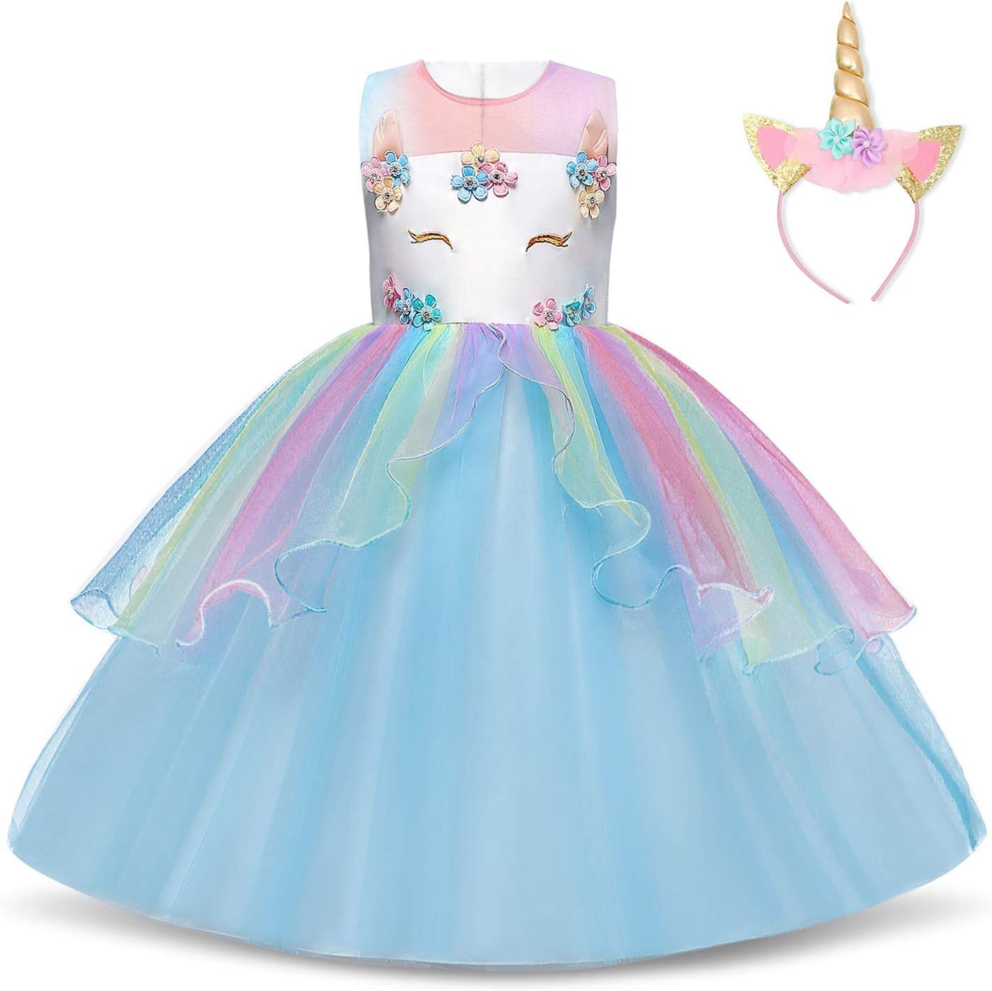 Flower Girls Unicorn Costume Dress Girl Princess Pageant Party Dress