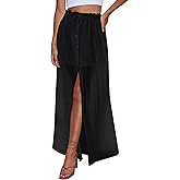 Bsubseach Long Skirts for Women 2026 Summer Casual Flowy Maxi Skirt Elastic High Waist Slit A Line Midi Skirt