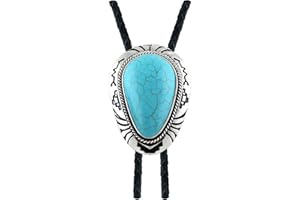 QUKE Stone Bolo Tie Native Western Cowboy Handmade Hand-woven Leather Bola Tie Necktie For Men Women