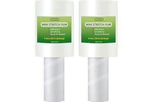 LEQBO Mini Stretch Wrap Film, 4 Inch x 500 ft 80 Gauge, Industrial Strength, Clear Shrink Wrap for Pallet Wrapping with Handle, Durable Self-Adhering for Moving & Packaging, Tear Resistant, 2 Rolls