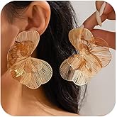 Gold Large Flower Dangle Earrings for Women Vintage Big Ginkgo Leaf Statement Silver Earring Trendy Oversized Floral Punk Jewelry Hip Hop Accessories