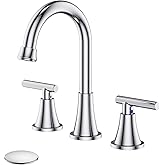 Bathroom Faucets for Sink 3 Hole, Hurran Chrome Bathroom Sink Faucet with Pop-up Drain and Supply Lines, Stainless Steel Lead-Free Widespread Faucet for Vanity RV Farmhouse Sink