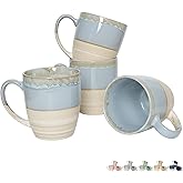 Bosmarlin Ceramic Coffee Mug Set of 4, 16 Oz, 5 Colors to Choose, Tea Cups, Dishwasher and Microwave Safe, Reactive Glaze (Light Blue)