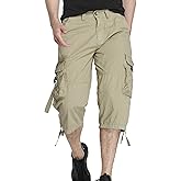 DONGD Mens Cargo Shorts 3/4 Relaxted Fit Capri Pants Below Knee Cargo Short