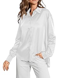 MakeMeChic Women's Satin Silk Long Sleeve Blouse