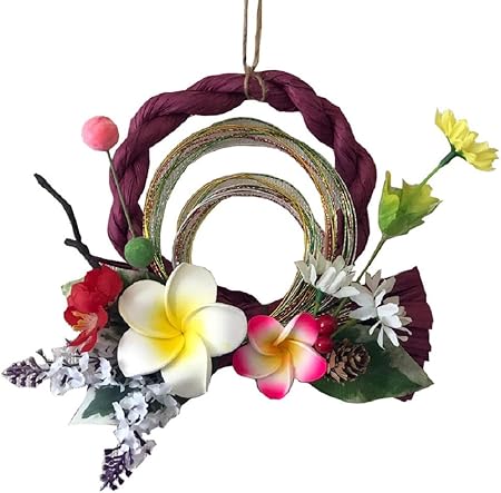 Amazon しめ飾り お正月 洋風しめ縄リース ワイン 小 壁掛け 玄関 装飾 プルメリア かわいい おしゃれ 手作り1点もの D 正月飾り おもちゃ