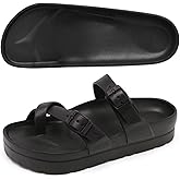 Scecocrs Women's Platform Flip Flops with Arch Support, Eva Lightweight Chunky Slide Sandals for Women, Fashion Comfort Summer Beach Sandal with Adjustable Buckle, Sandalias De Plataforma Para Mujer