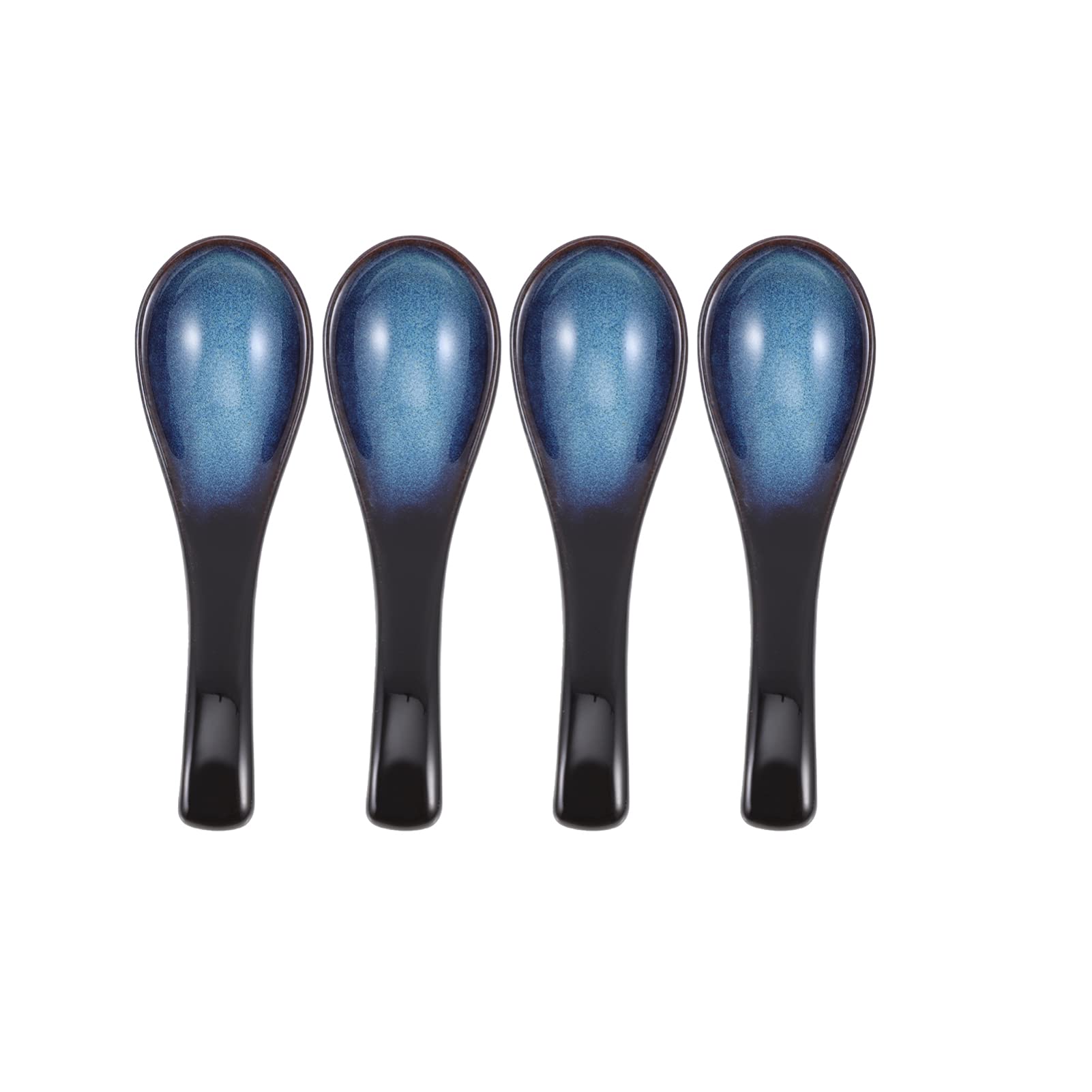Lurrose 4pcs Blue Ceramic Spoon, Asian Soup Spoons Porridge Spoon Japanese Ceramic Spoon Blue for Soup Rice Dessert
