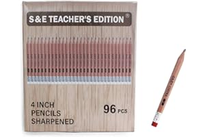S & E TEACHER'S EDITION 96Pcs Natural Wood Pencils Half Pencils with Eraser Top, Nature Color, Golf, Classroom, Pew Wood-cased #2 HB, Hexagon, 96/Box.