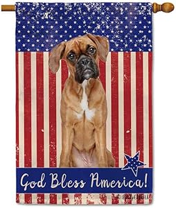 BAGEYOU God Bless American with My Love Dog Boxer Patriotic Decorative House Flag for Outside 4Th of July Decor Banner 28x40 inch Printed Double Sided