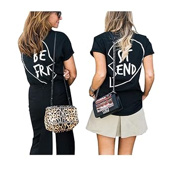 Best Friends T Shirt Damen mit Aufdruck Schwarz Elegant Cool Tops Kurzarm Oberteile