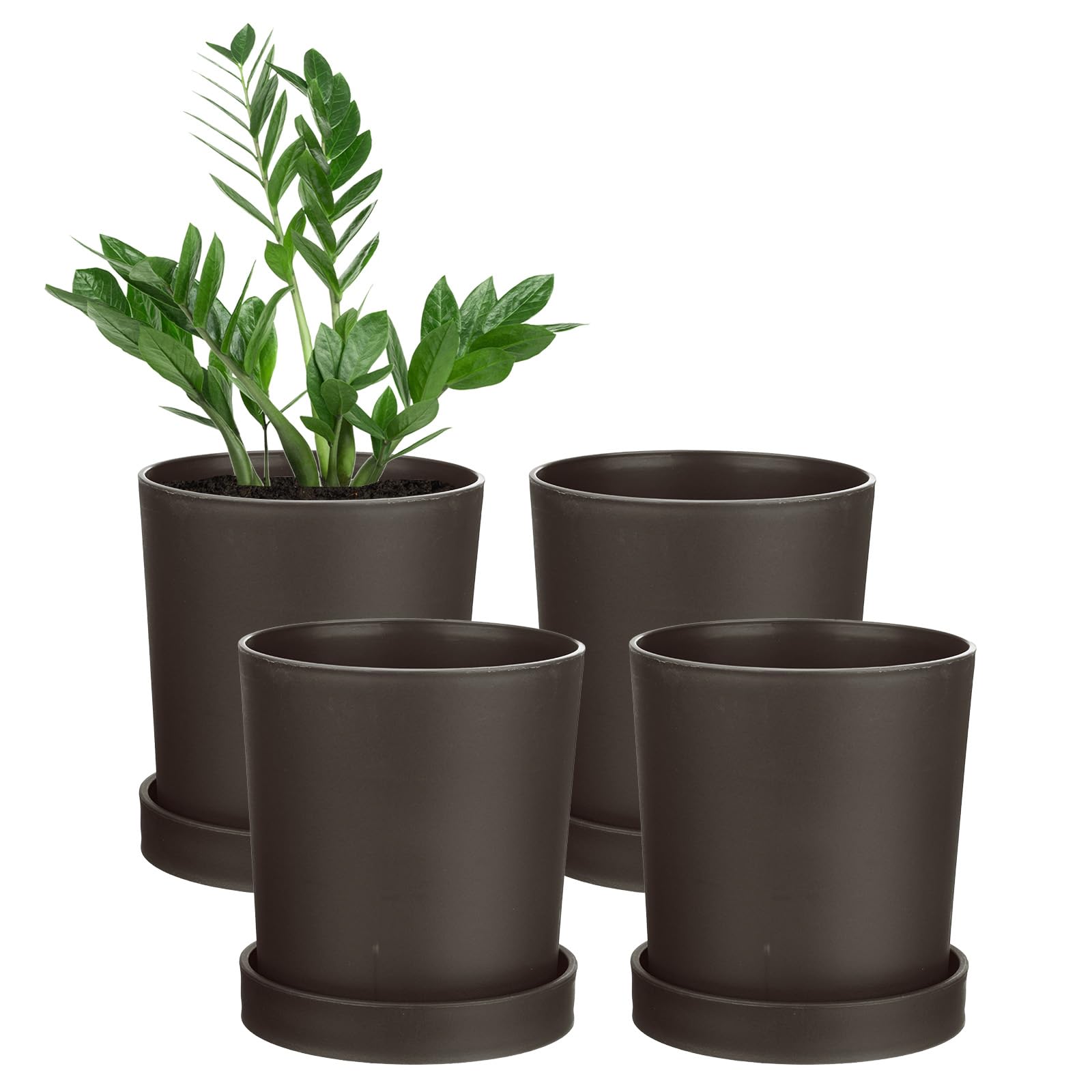 M METERXITY 4-Pack Plant Pots, 4.5 Inch Plastic Flower Pots with Drainage Holes for Cactus/Succulents Pot/Small Plants/Home/Garden, Planters for Indoor Plants [Coffee]