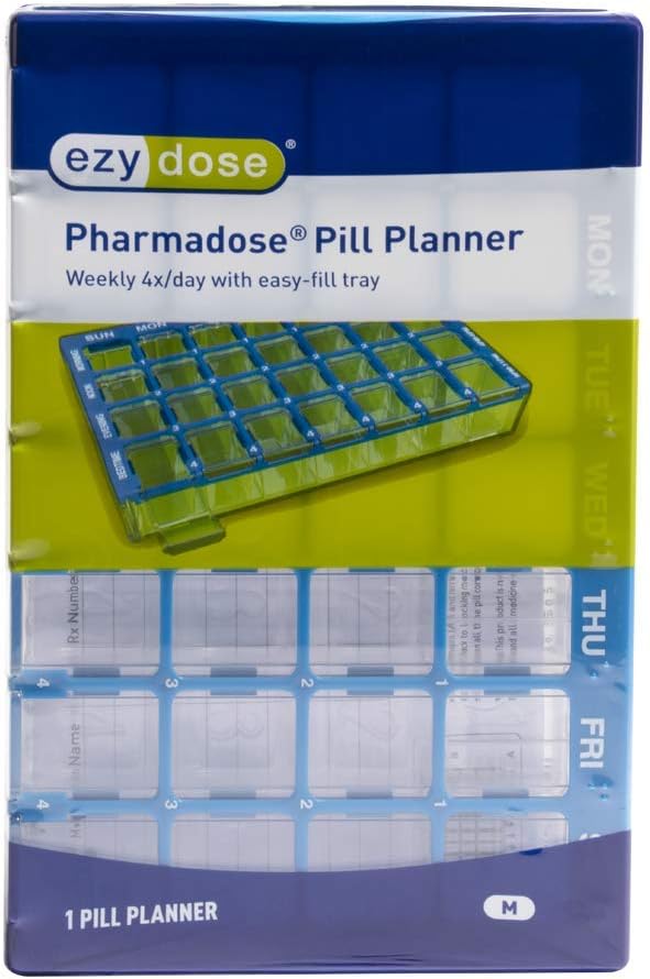 Ezy Dose (7-Day) Pill, Medicine, Vitamin Organizer Box | Weekly, 4 Times a Day, AM PM | Medium Compartments | Clear Lids: Health & Personal Care