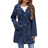 Mixxmix Womens Rain Jacket with Hood, Long Rain Coat for Women Waterproof Trench Coat Lined Windbreaker Fall Jacket